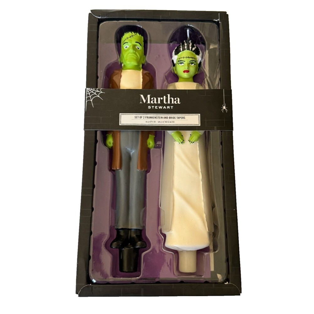Martha Stewart Halloween Frankenstein and Bride Taper Candles Dark Wedding 11"